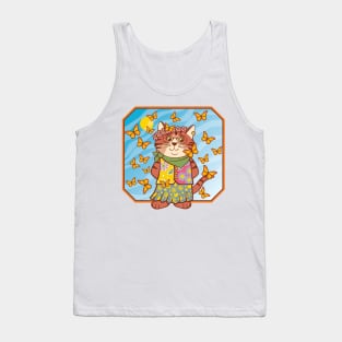 Boho Hippie Cat with Butterflies Tank Top